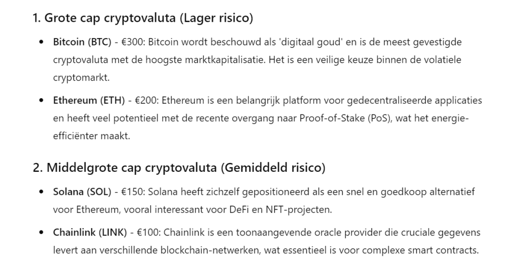 ChatGPT stelt een E1000 cryptoportfolio 1